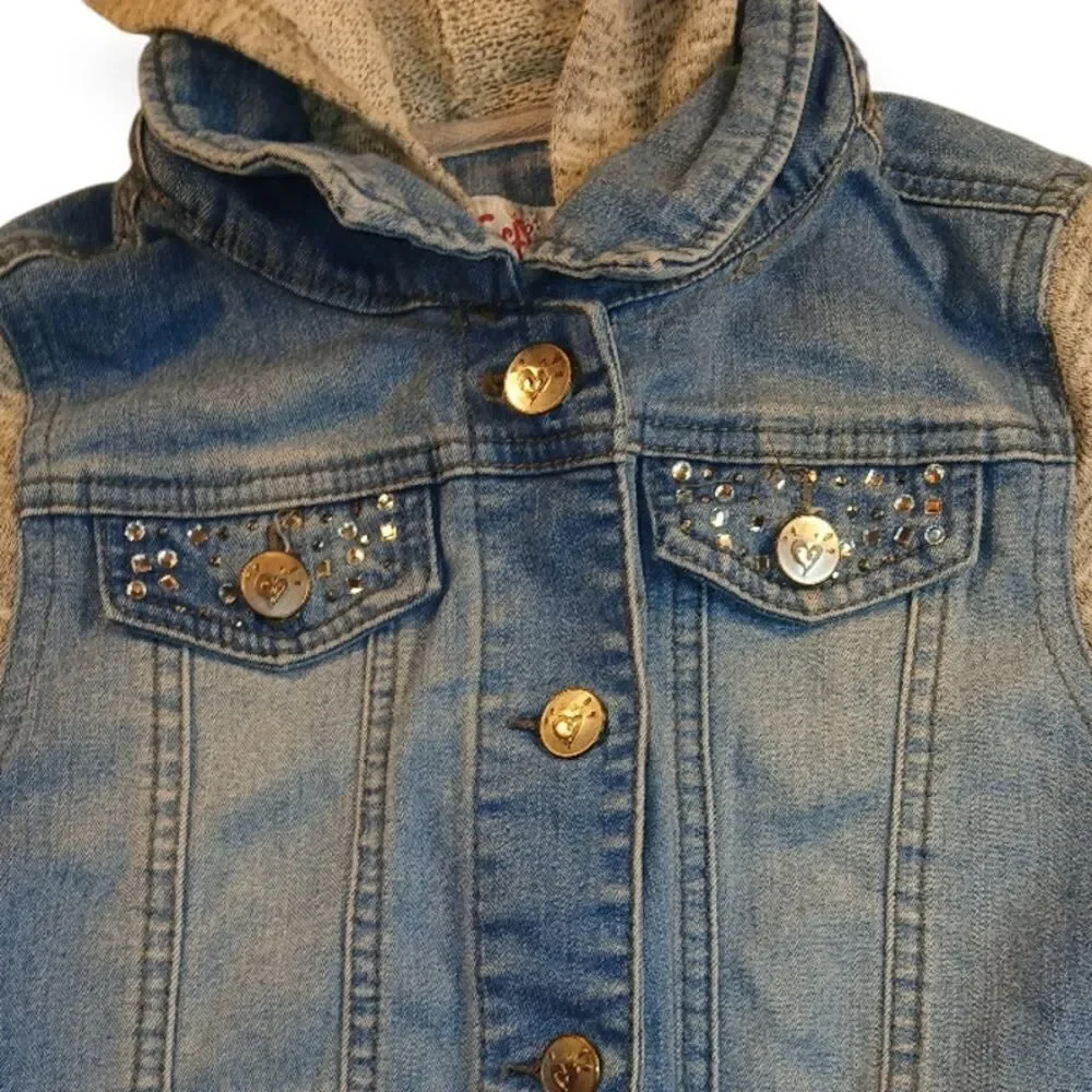 Justice Girls Denim & Thermal Embellished Hooded Jacket - Size 8/10 VERY CUTE!